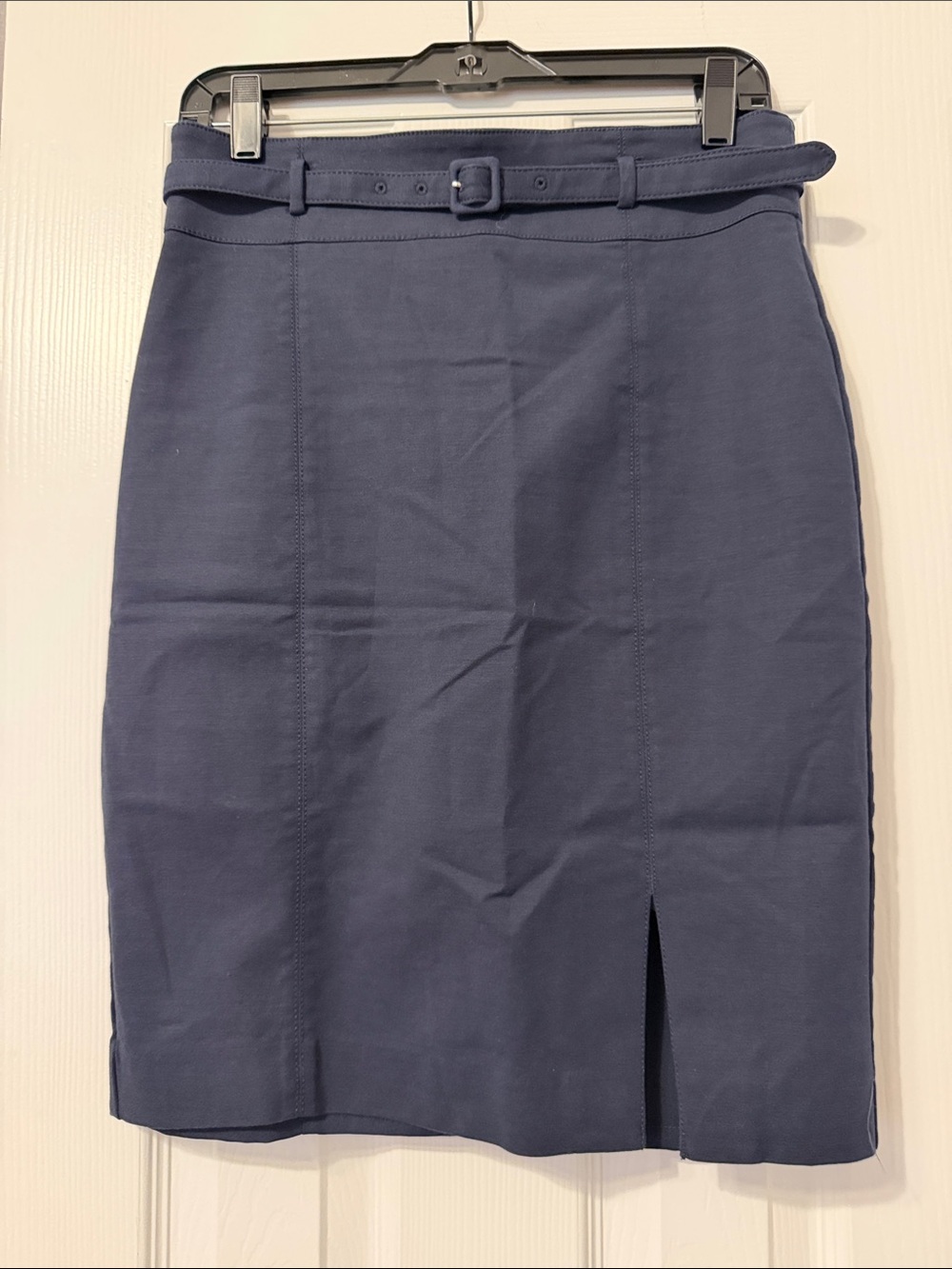 Ann Taylor Navy Belted Pencil Skirt with Front Vent